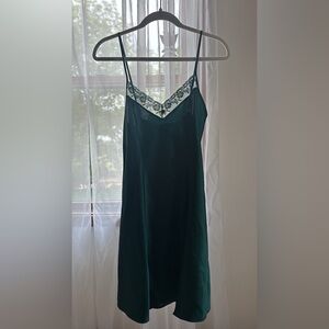 dark green silk and lace mini slip dress